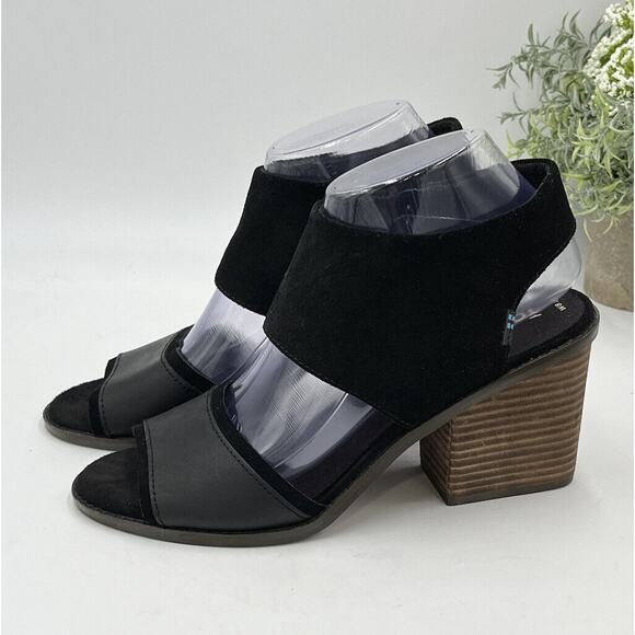 Tom's Majorca Black Suede Cutout Block Summer Stacked Heel Sandal Sz 8.5/39 - Picture 3 of 15
